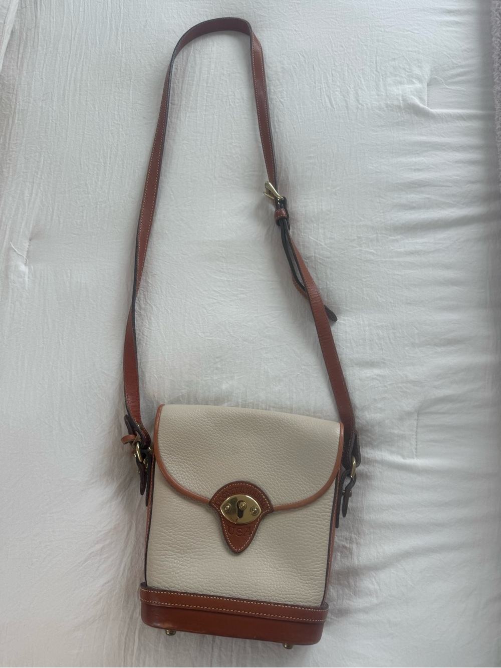 Vintage Dooney and Burke Leather Crossbody Bag in Ivory and Brown